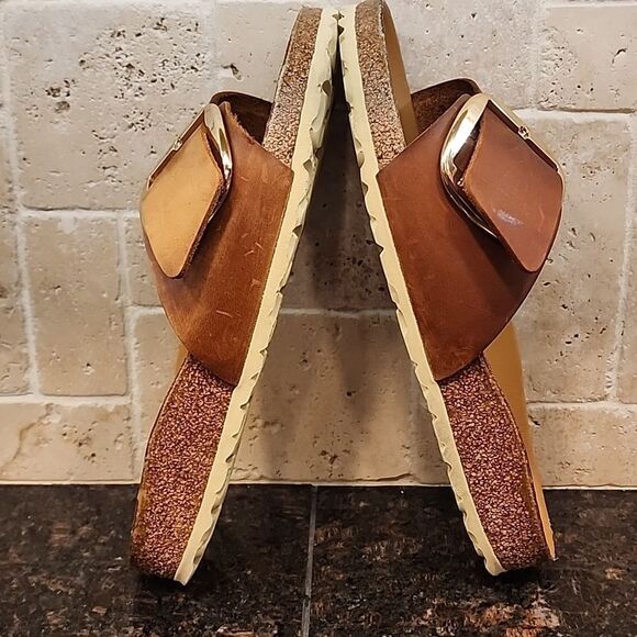 Birkenstock Brown Slide Sandals with Gold Buckle SIZE 39 - Picture 11 of 13
